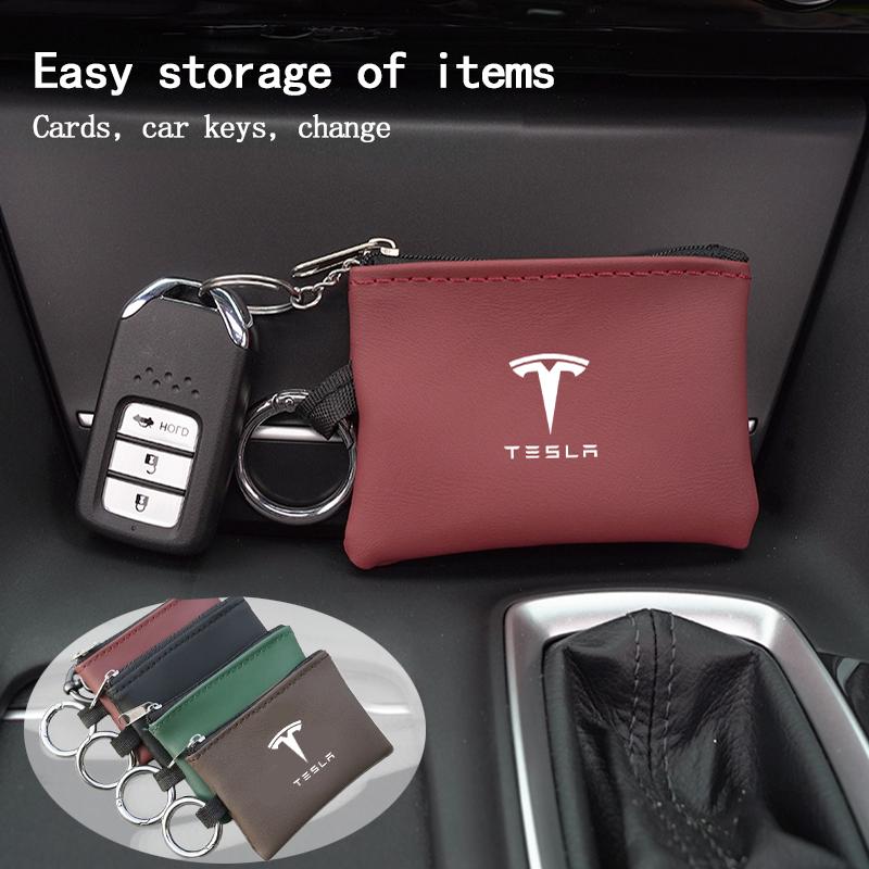 AGLNX1 Car Key Bag Leather Coins Wallet Mini Card Pouch Decorative Gifts For Tesla Model 3 Y S Cybertruck Coil Bonina Juguete Roadster