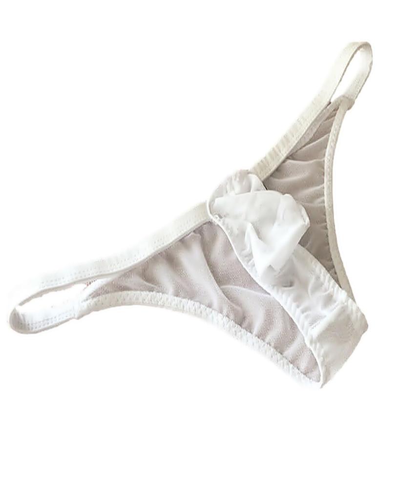 Heureux La Joie Ultra Briefs Men's See-Through T-Back Underwear, Sexy, Erotic, Micro, Sexy, 3D, Lace, G-String, Mesh, Half-Back (Size L, White)
