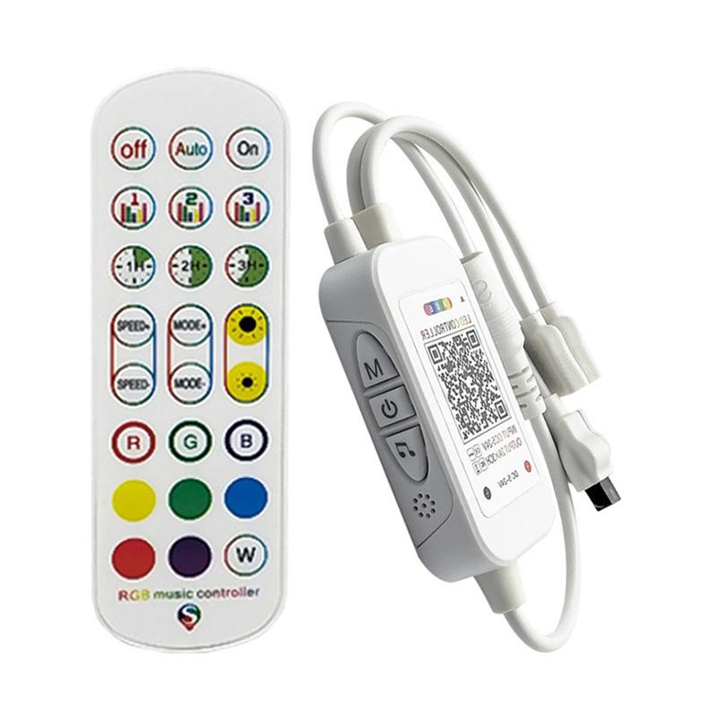 Smart Bluetooth RGB LED Strip Controller, Voice & App Controlled, Seven-Color Music Sync, 24 Key Remote, 5-24V.