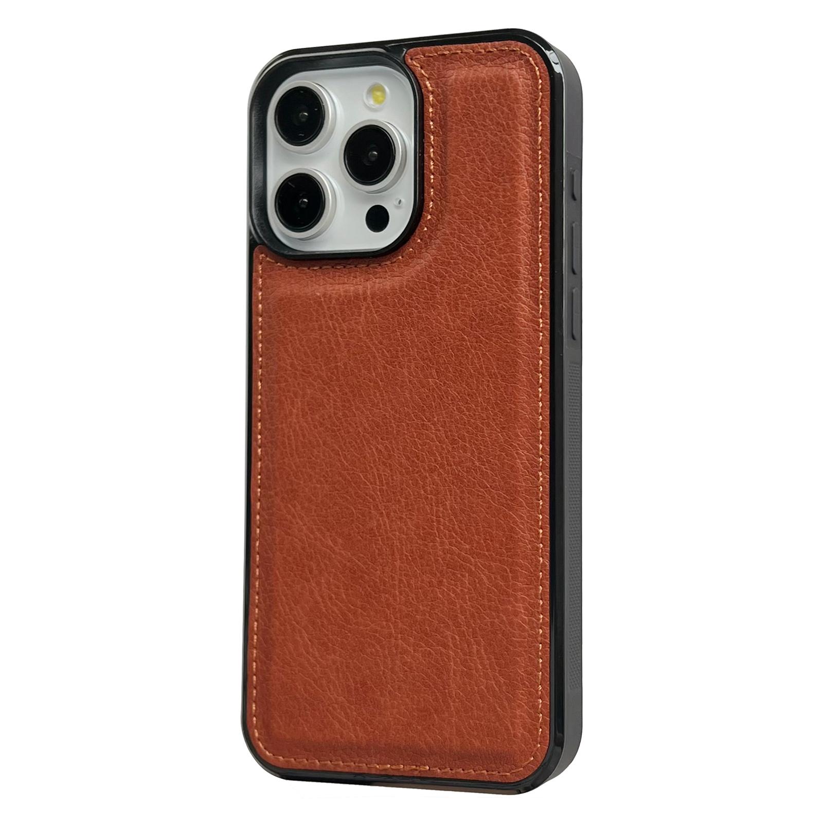 

For iPhone 16 Pro Max Case Calf Texture PU Leather Anti-Fingerprint Back Phone Cover Brown