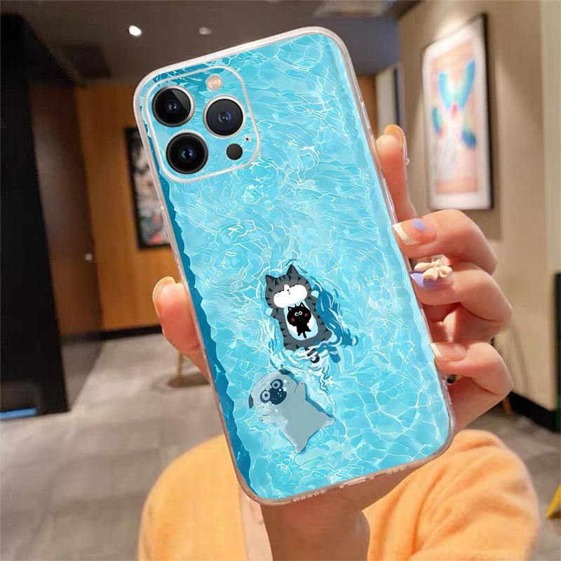 Phone Case Carcasa Funda For iPhone 17 Pro Max Air 16 15 14 13 Pro Max 15 16 Pro 15Plus Cartoon Black Cats Case