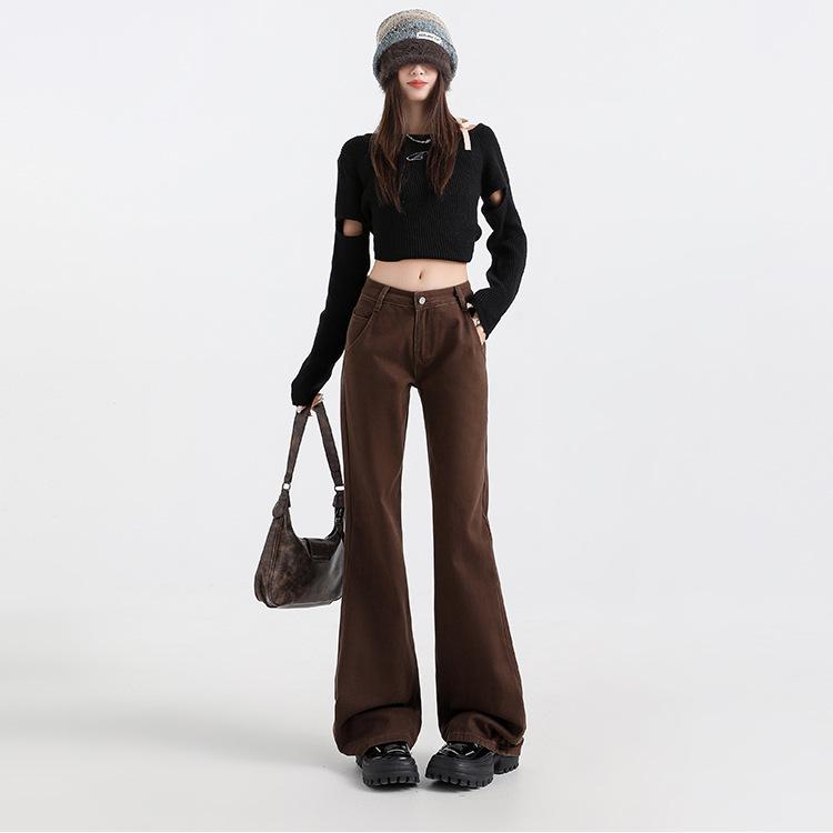 American Retro Low-Waist Slimming Flare Jeans - Women s Bell Bottom Spandex Pants for Autumn/Winter XS