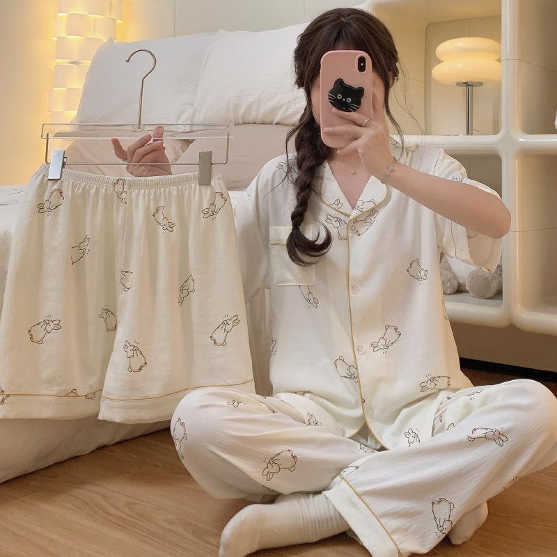Cloud Cotton Three-Piece Summer Cute Fresh Puppy Short-Sleeved Loose Loungewear Can Be Worn Outside