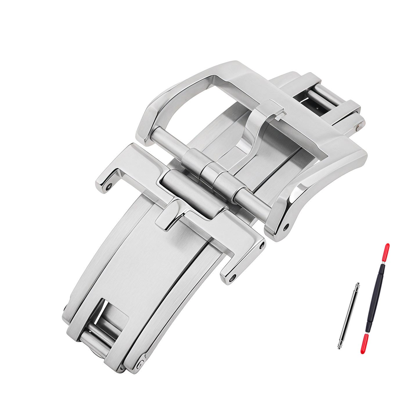 

New stainless steel folding buckle solid core material universal belt type double pull folding buckle accessories 16mm 18mm 20mm 16mm серебряный