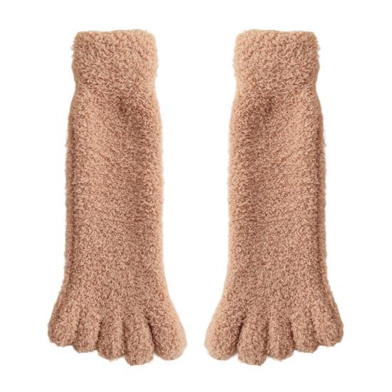 

1 пара носков с пальцами из кораллового флиса, зимние толстые теплые носки с пятью пальцами и раздельным пальцем, напольные носки, плюшевые носки для сна, нескользящие носки до середины икры для дома кофейный