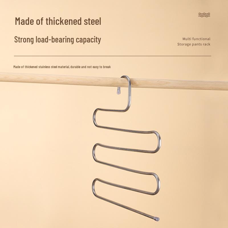 Stainless Steel S-Shaped Multi-Layer Folding Pants Hanger - Non-Slip, No-Trace Storage Solution for Home and Dormitory.