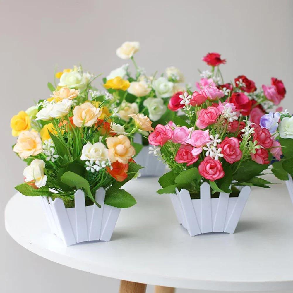 Artificial Flowers Home Decor Simulations Plant Plastic Fake Flowers Potted Home Living Room /Ornaments Rose Fence Flower Sets