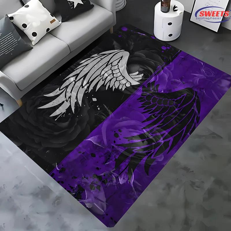 3D-tryckt matta med änglavingar, val för vardagsrum, sovrum, kontorsområde, barnrum, slitstark, halkfri, maskintvättbar matta