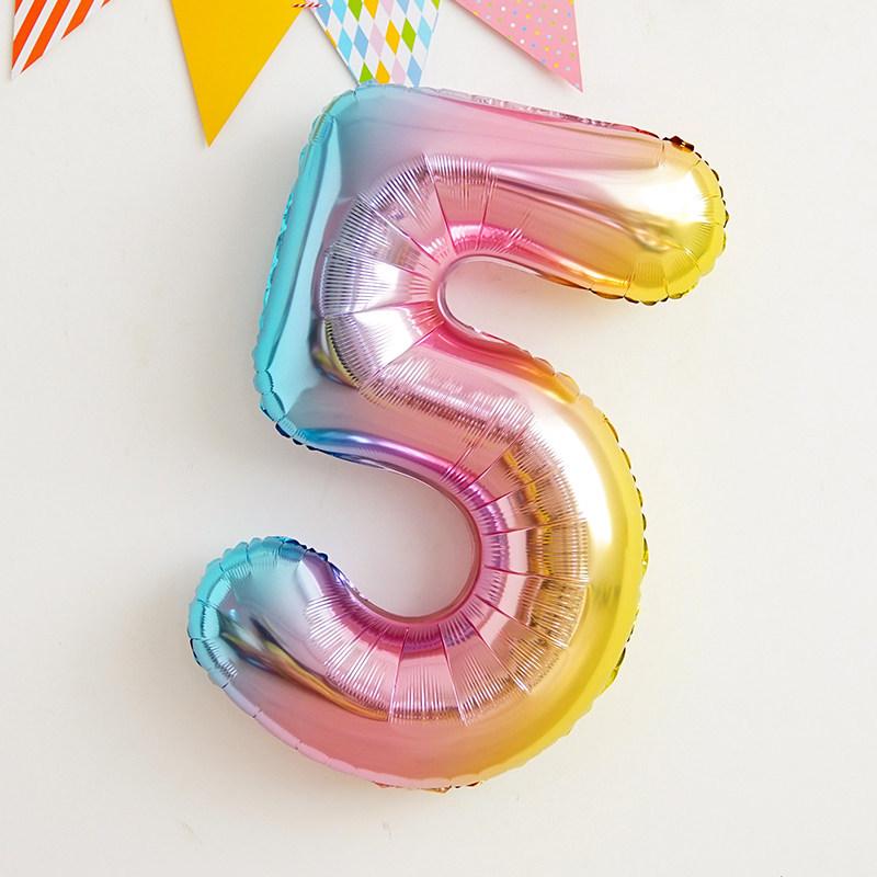 Korean Xiaohongshu 30-inch Rainbow Gradient Number Balloons for Children's Birthday Party Photo Decor.