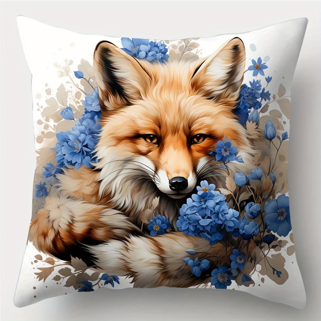 1Pc Floral Fox Throw Pillow Covers Set - Perfect Decor For Nature - Themed Homes, Ideal Small Gift For Animal Lovers