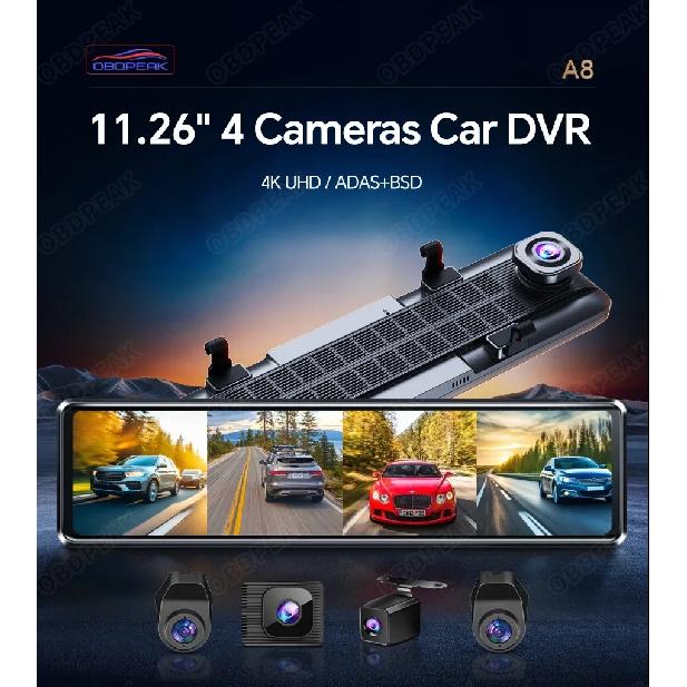 4K Dash Cam 4-Channel Record 1080P ADAS BSD Car DVR WIFI APP Rear View Mirror Auto Video Recorder Camera Ultra HD 24H Parking