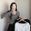 Collarbone V-neck with Long Sleeve Female Design Sense of Foreign Style Unique Short Student Sweater Top Autumn Tide