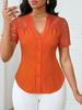 Women's Summer V-neck Embroidered Hollow Short-sleeve Shirt