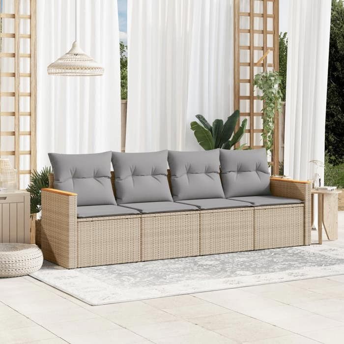 VidaXL Garden Lounge Set with Cushions 4 Pcs, Patio Sofas, Patio Furniture Set, Outdoor Furniture, Beige 3258174