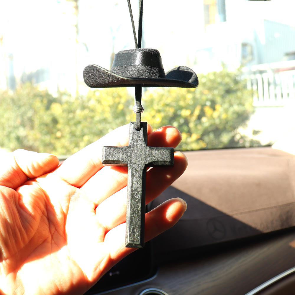 Nuovo Pendente per Auto in Denim a Forma di Croce e Cuore - Accessorio Interno alla Moda