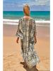 European & American Rayon Print Beach Cover-up Dress - Long, Loose Bikini Swimsuit Robe for Women