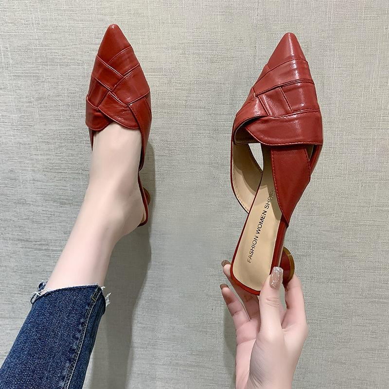 Summer New 2025 Women's Mules Shoes for Women Slippers Leather Slipper Designer Sandals Luxury Fashion Comfortable Low Heel Sexy