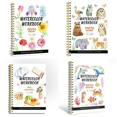 Spiral Bound Watercolor Flower Workbook Thick Paper Easy Guides For Beginners Daily Art Practice