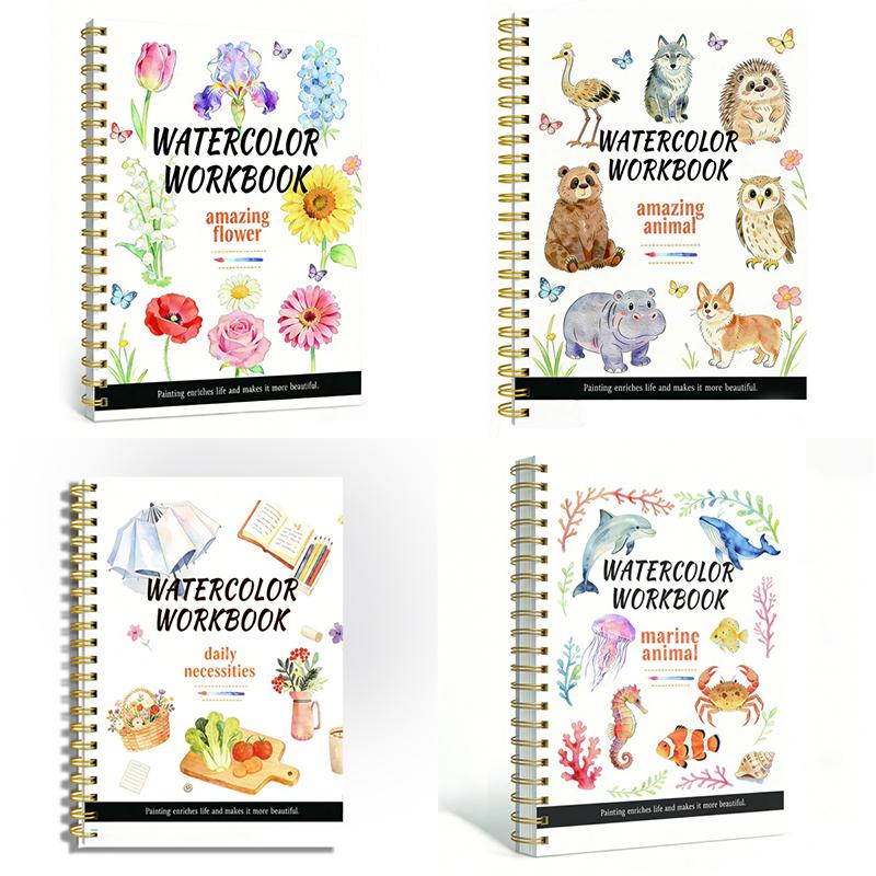 Cuaderno de Acuarela de Flores con Espiral Papel Grueso Guías Fáciles Para Principiantes Práctica Diaria de Arte