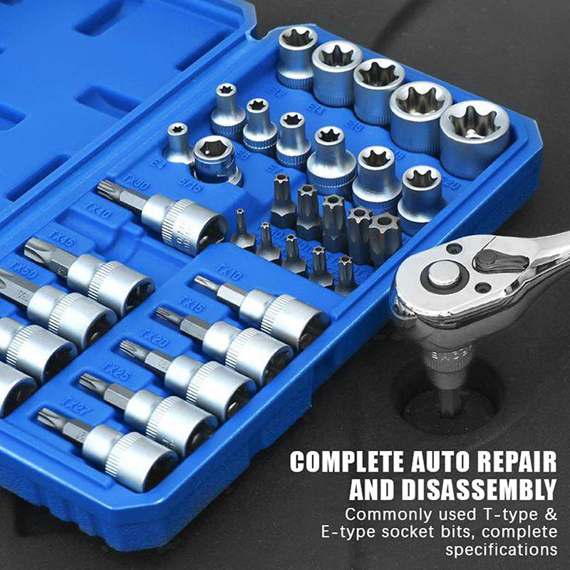 34-Piece Flower Pattern E-Type Socket Screwdriver Bit T-Type Press Bit Auto Repair Hardware Tool Set