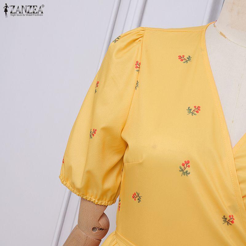 ZANZEA Women Casual V-Neck Half Sleeve Elegant Summer Floral Print Dress