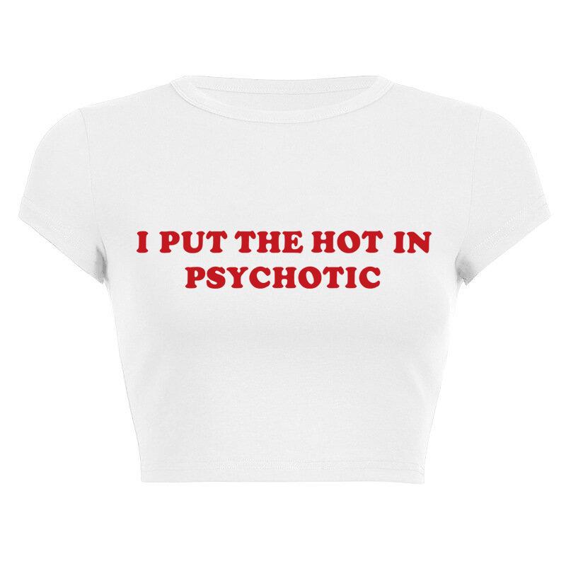 New European and American Spice Girls alphabet-printed navel top summer round neck pullover slim shoulder sleeves short T-shirt
