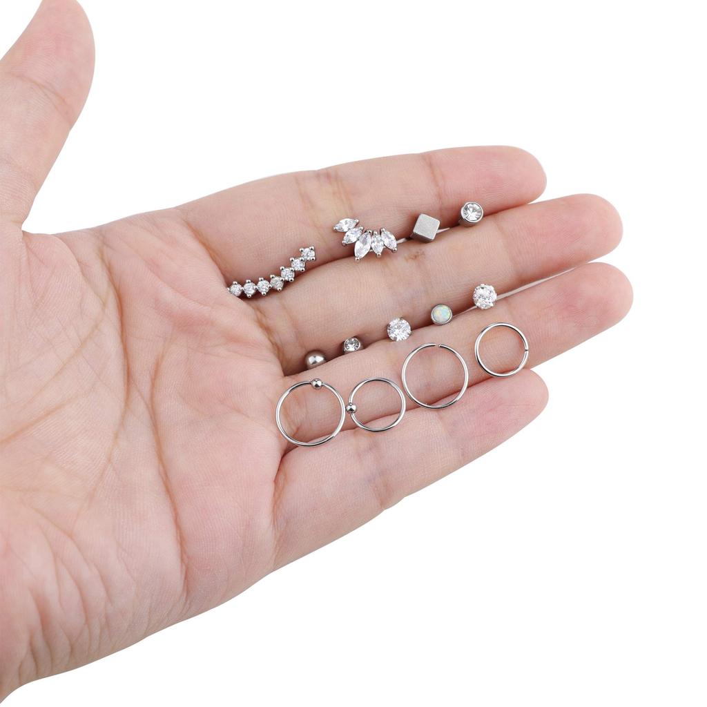 1 Pairs Stainless Steel Cartilage Stud Earrings for Men Women Helix Tragus CZ Barbell Conch Piercing Earrings Ear Hoop Earrings