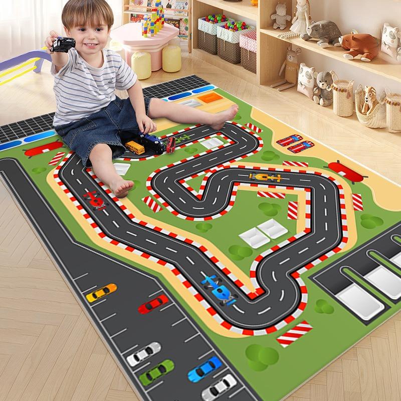 Cartoon Running Track Carpet Parking Lot Road Game Rug Children's Room Dirt-Resistant And Easy-To-Clean Mat Home Decor
