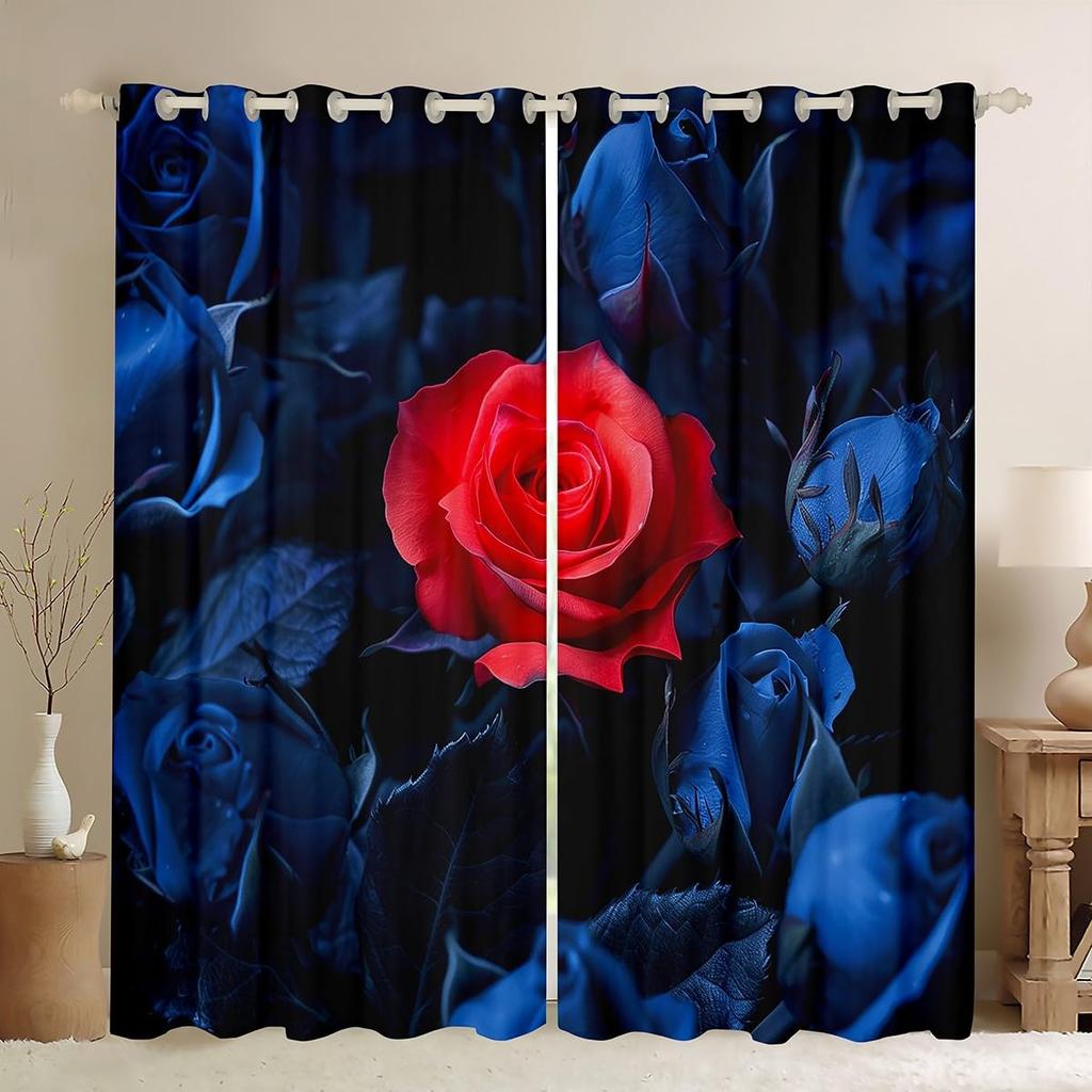 Valentine Day Curtain Red Rose Curtains Drapes Romantic Floral Window Couple Botanical Flower Treatments Polyester