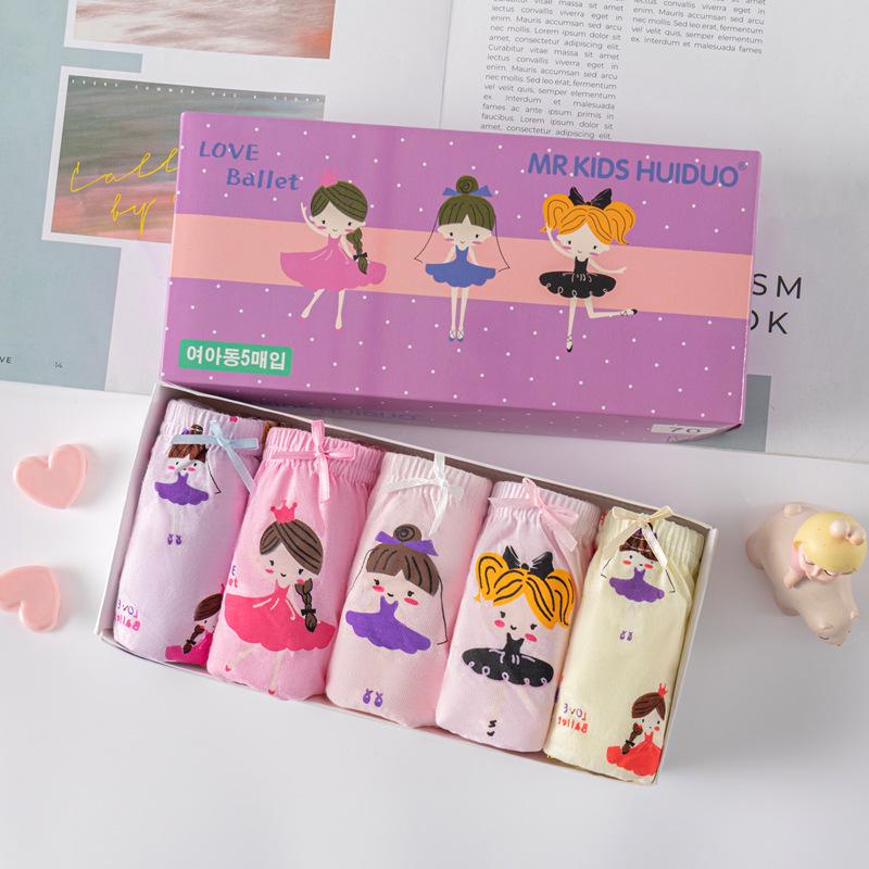 Korean Style Kids' Pure Cotton Cartoon Underwear - Medium & Large Girls' Triangle Shorts