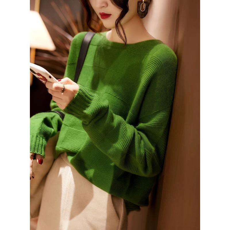 Koreansk Ensfarvet Rund Hals Løs Dame Sweater