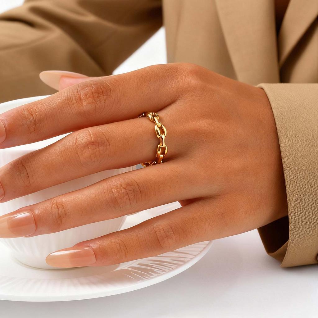 Simple Strap Chain Ring for Women,Gold Color Minimalist Stainless Steel Watch Rings,Fine Jewelry Gift