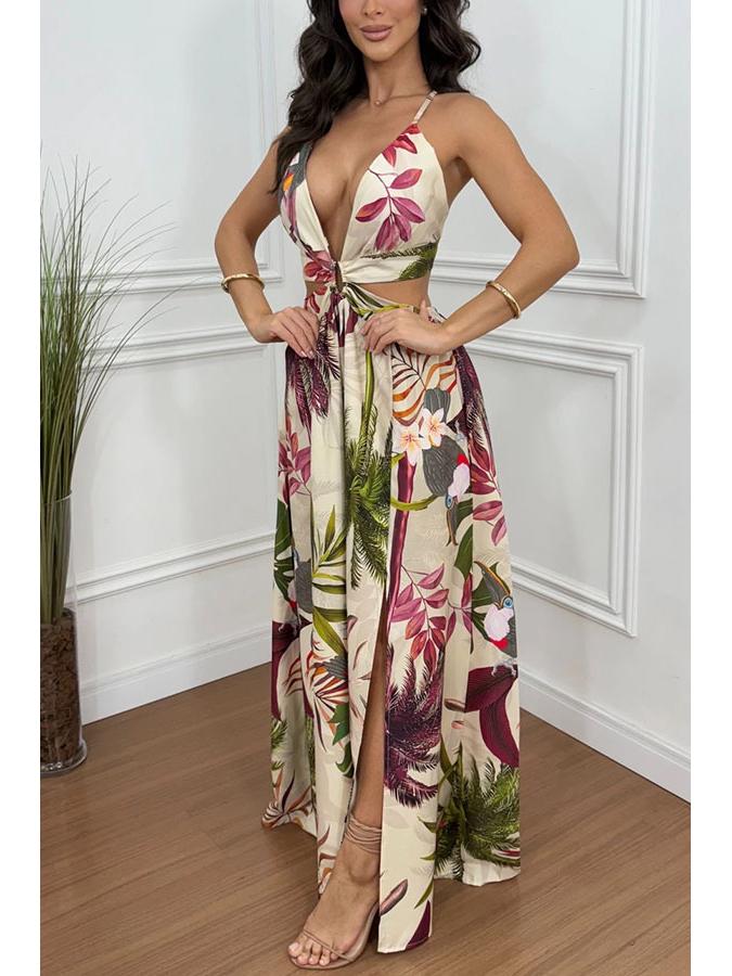 2026 Spring/Summer Women's Floral Split Dress - European & American INS Style for Vacations and Parties