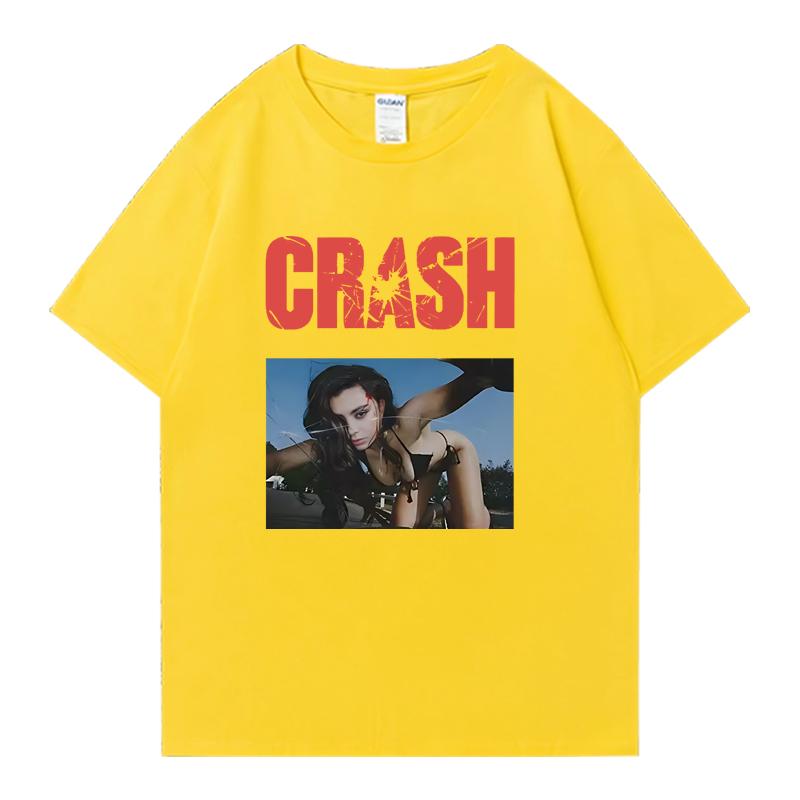 2026 Hot New Charli XCX CRASH Crew Neck Tee Shirt Oversized Summer Short Sleeve Tshirts Unisex Women 100 Cotton Plus Size Tops