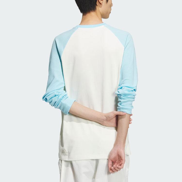 Adidas Small Logo Embroidered Color Block Long Sleeve Sports Casual Tee Men Tops Prayer-Blue JI9826