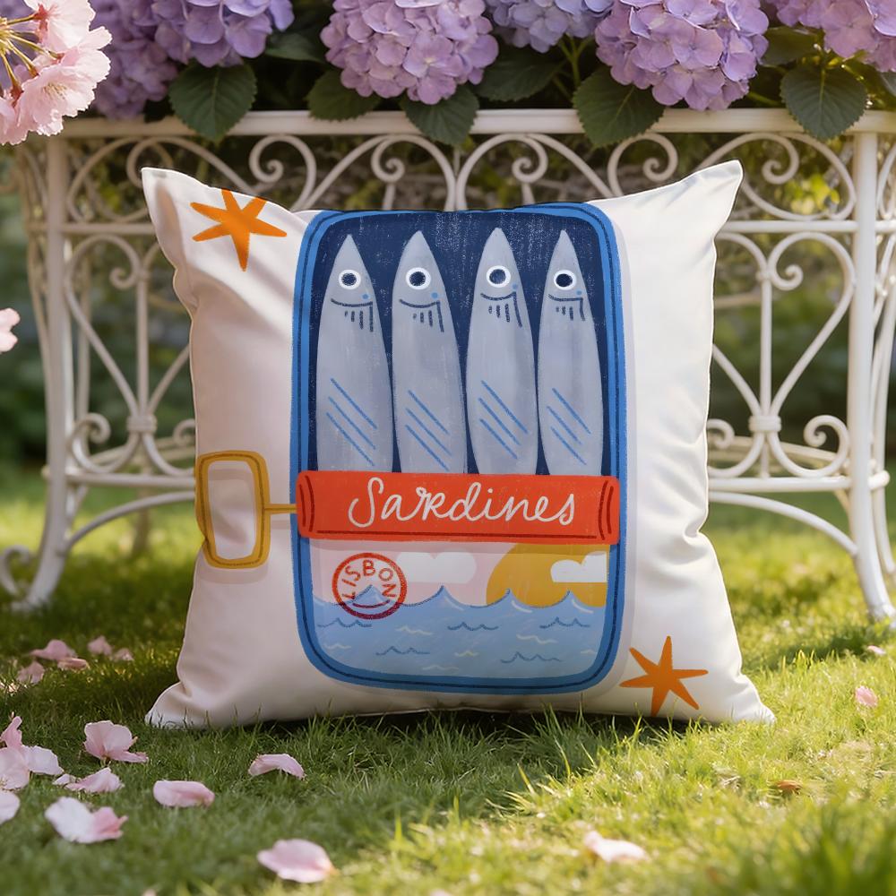Cartoon S-Sardine C-Can cute Cushion Cover Home & Car Dual-Scene Pillow Cover: Reversible for Premium Comfort