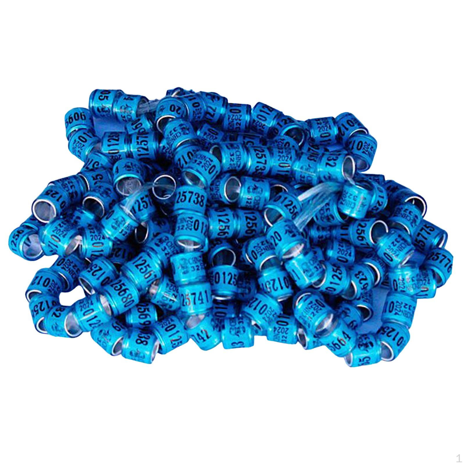 

100 штук Кольца для костей голубей Изготовлены из алюминия, Легкие, , С номерами, 8 мм, для черепаховых голубей, Blue