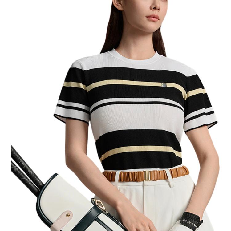 Fila Golf Series SS25 Comfortable Crew Neck Pullover Slim Fit Short Sleeve Knit Top Women Tops Jade-White A11W535407F-WT