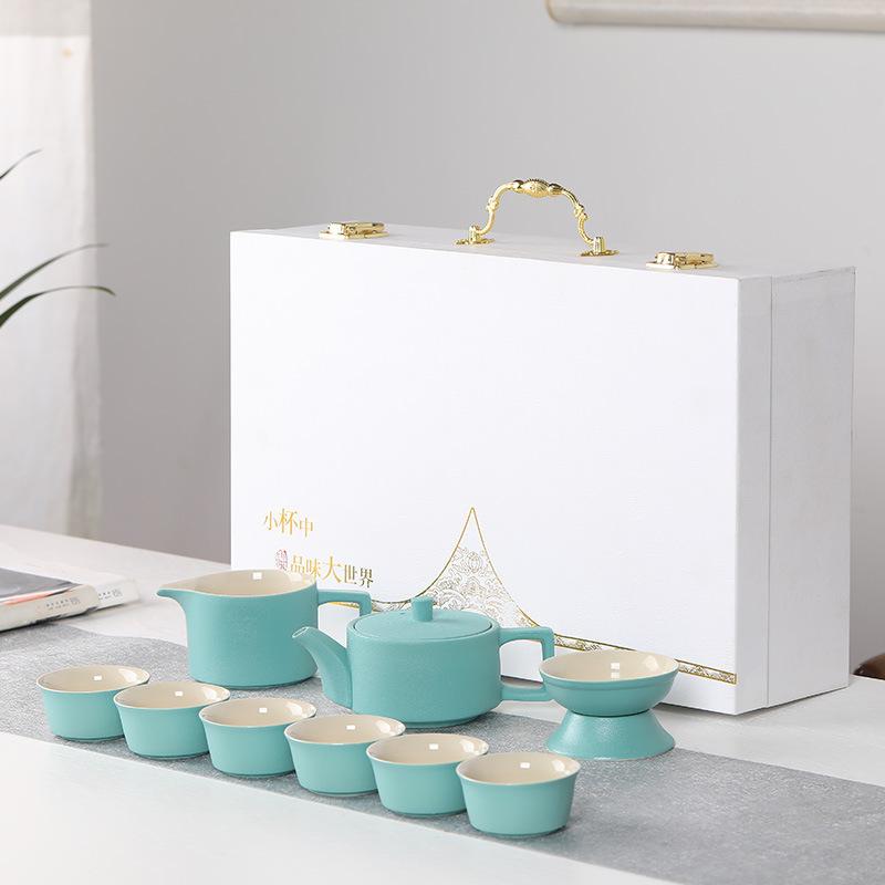Coarse Pottery 10-Piece Teapot and Teacup Kung Fu Tea Ceramic Complete Household Simple Gift Box Set