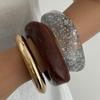 Fashion Transparent Gold Foil Irregular Resin Bracelet, Wind Metal Smooth Resin Wide Bracelet Women