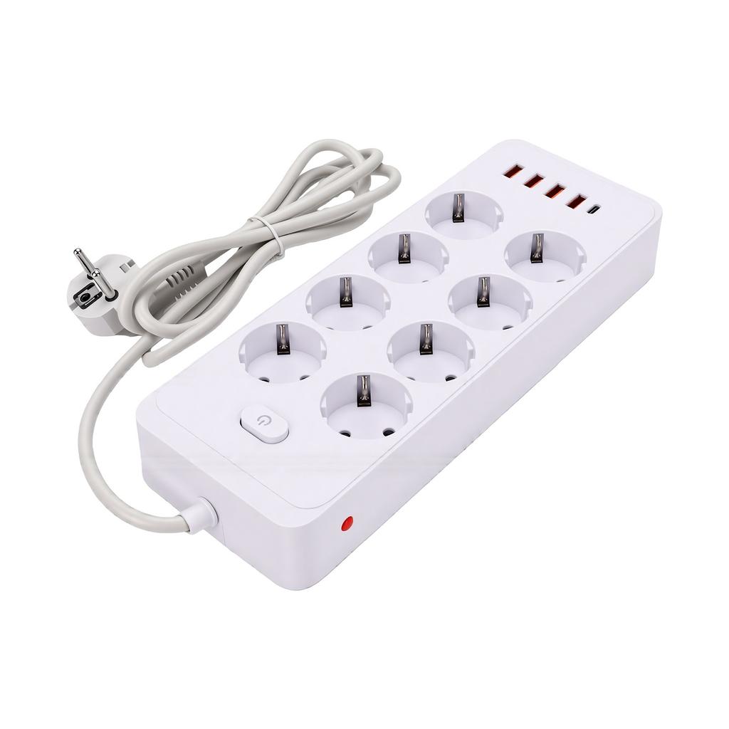 5.91ft Power Strip 8 AC Outlets 5 USB Ports Flame Retardant Power Strip for Office Dorm Home Use EU Plug 100   240V