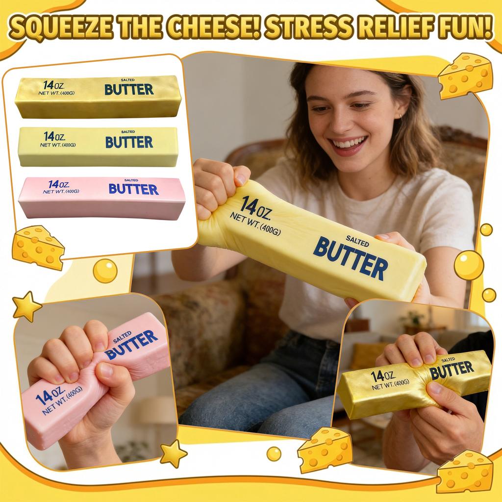 Butter Stick Stress Relief Toy 23cm Realistic Squishy Simulation Butter Bar for Desk Decoration and Hand Exercise