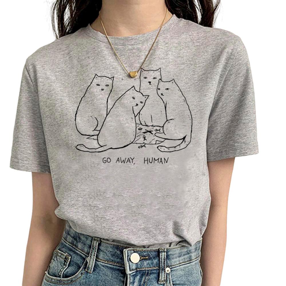 Funny Cat T Shirt Women Comic Tee Girl Funny Clothing