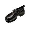 Cowhide Version~ Platform-soled JK Loafers Lace-up Thick Heel Versatile Small Leather Shoes Women's 2025 Autumn and Winter New Round Head Single Shoes