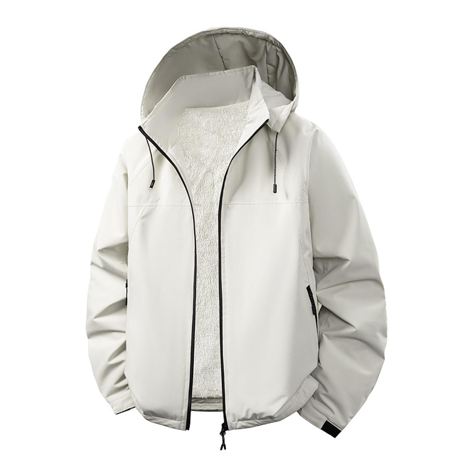 

Solid Color Casual Classic Lapel Thick Warm Business Men s Jacke,Velvet Hooded Jacket XL белый