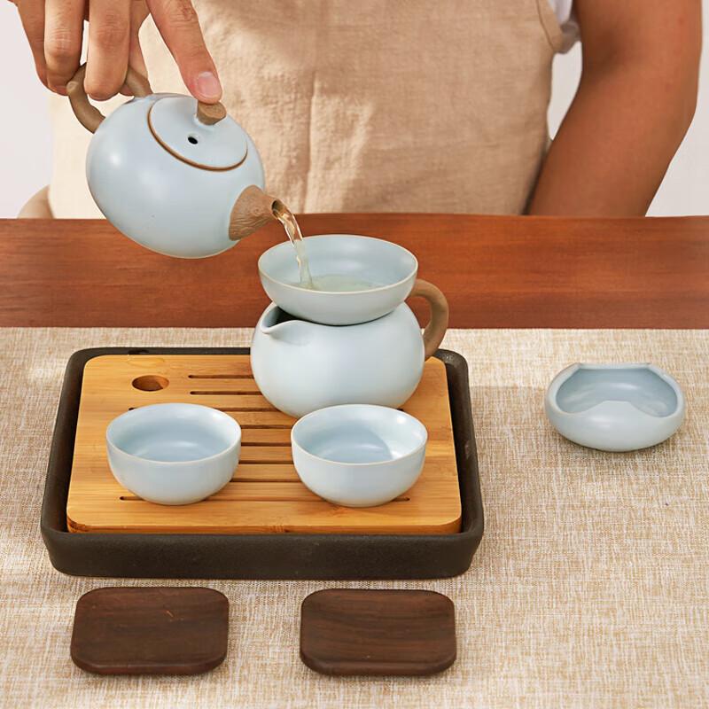 Bafangli Ru Kiln Xishi Pot 10-Piece Portable Tea Set
