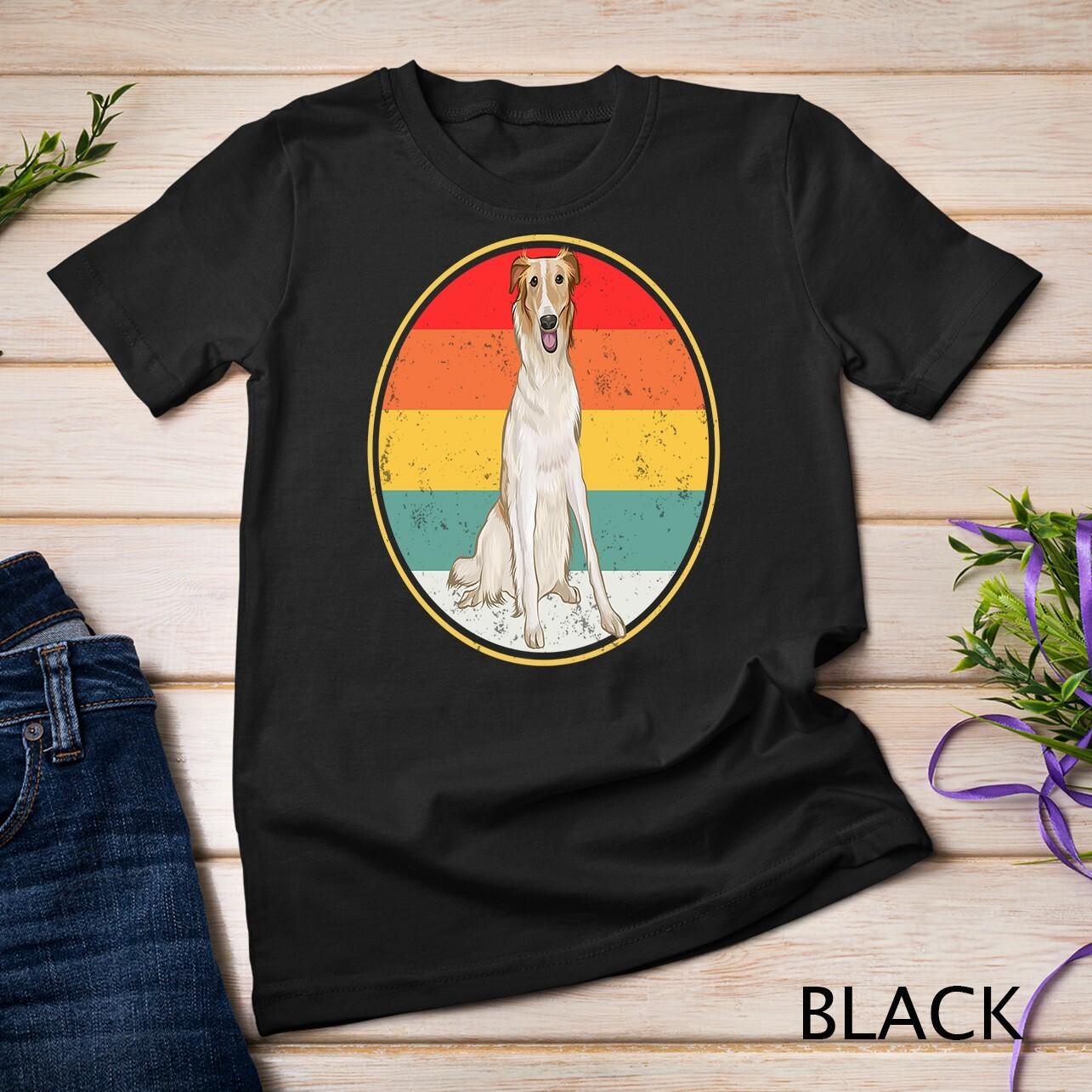 Vintage Retro Sunset Borzoi Dog Unisex T-Shirt Mens Womens Tees Top 2XL