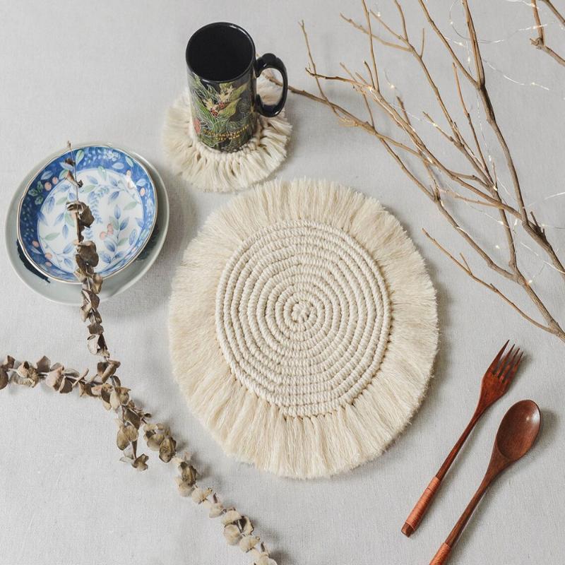 1 ks Podtácek v severském stylu ručně tkaný kulatý protiskluzový podložka restaurační párty stůl dekorativní podložka piknik venkovní vlhkost