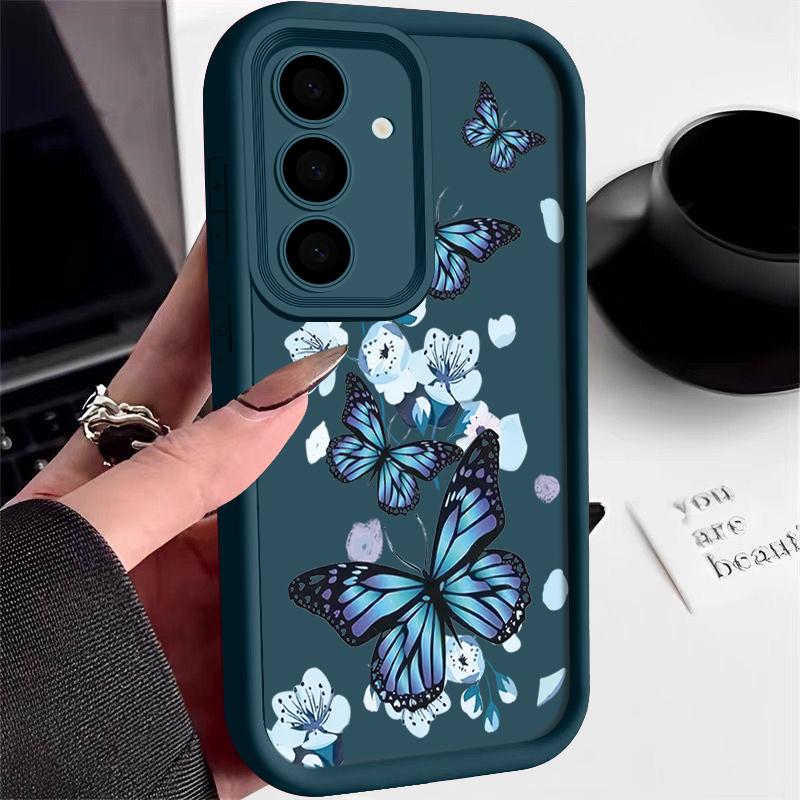 Blue Butterfly TPU Case For Samsung Galaxy A56 A17 A36 A26 A55 A16 A15 A35 A25 A54 5G S25 Edge S22 S23 Ultra S24 FE Phone Cover