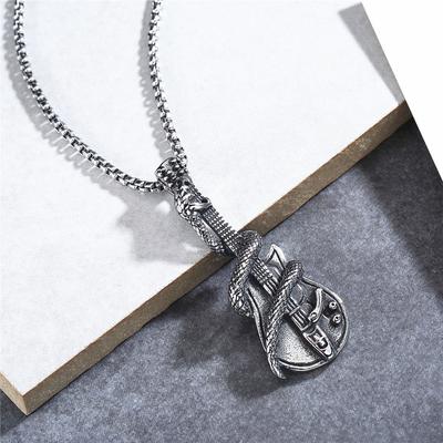 Pan Snake Guitar Pendant Rock Musician Titanium Steel Necklace Female Hip Hop Trendy Clavicle Chain